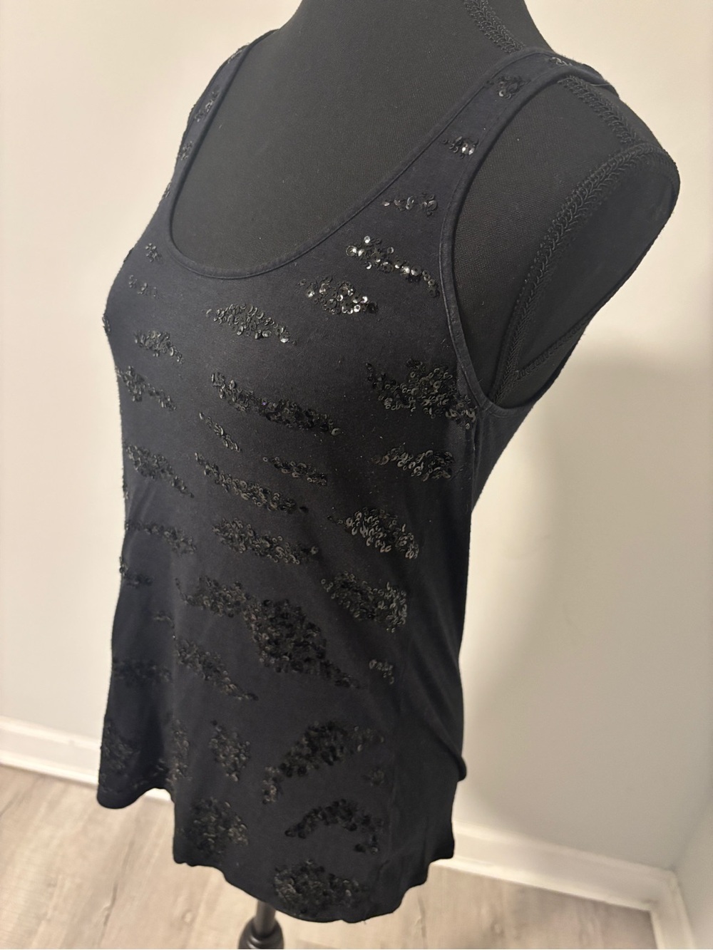 Express Black Sequin Tiger Stripe Tank Top XS Sleeveless Animal Print Glam